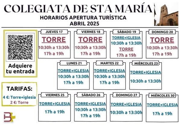 Villa de Ainsa - Sobrarbe Pirineo COLEGIATA AINSA. HORARIOS ABRIL 2025