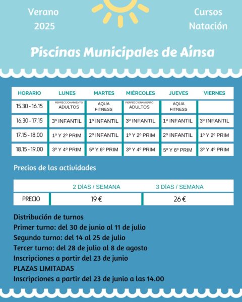 Villa de Ainsa - Sobrarbe Pirineo CURSOS NATACION PISICINAS AINSA 2025