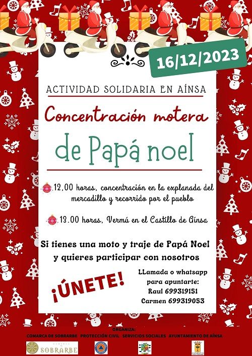 Villa de Ainsa - Sobrarbe Pirineo cartel papa noel motero 16 diciembre