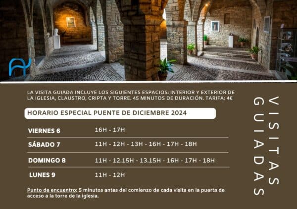 Villa de Ainsa - Sobrarbe Pirineo Horarios iglesia visita guiada Puente diciembre