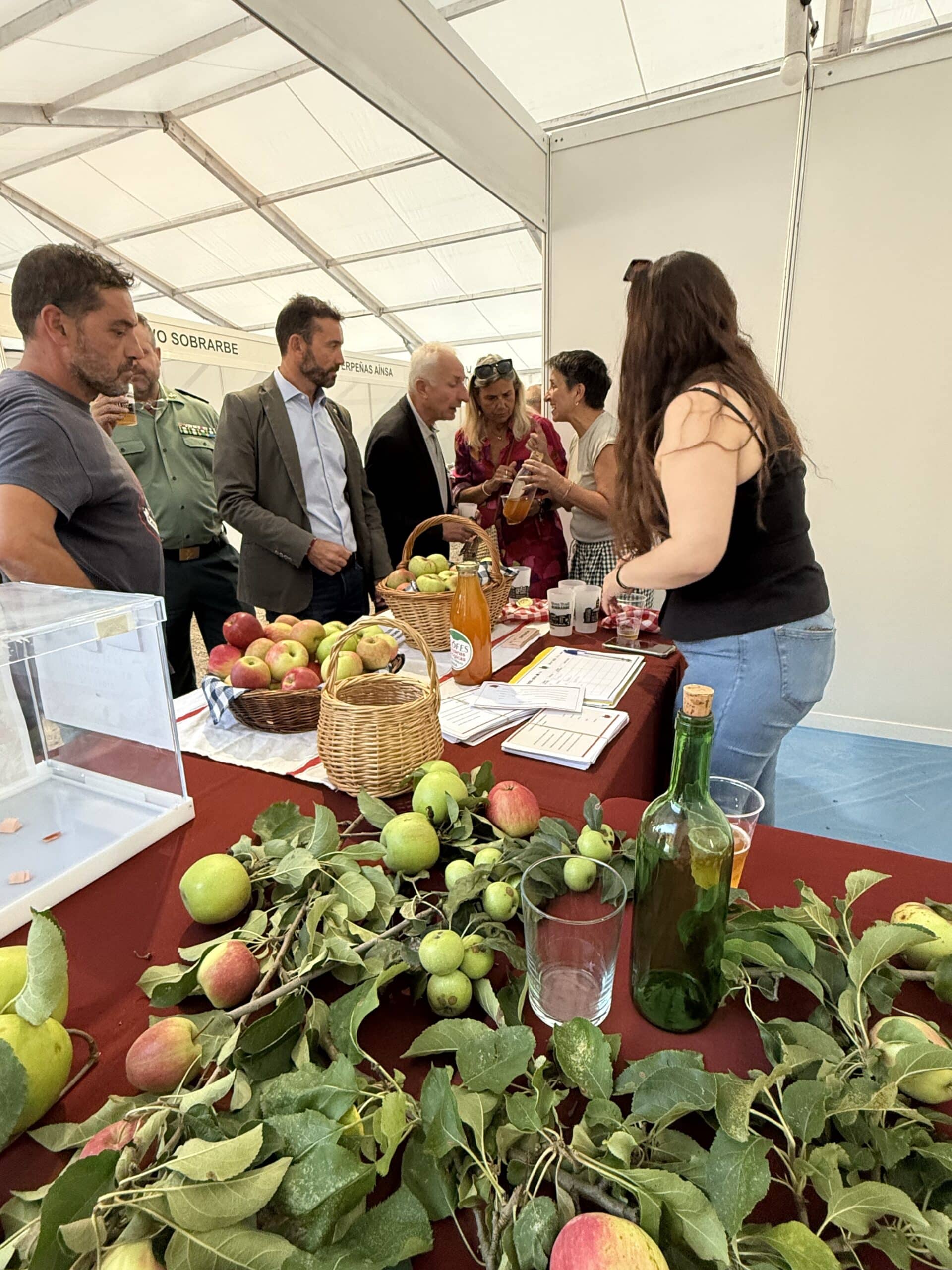 Villa de Ainsa - Sobrarbe Pirineo Autoridades probando el zumo de manzana en el stand de Sidrarbe durante la pasada Expoferia scaled