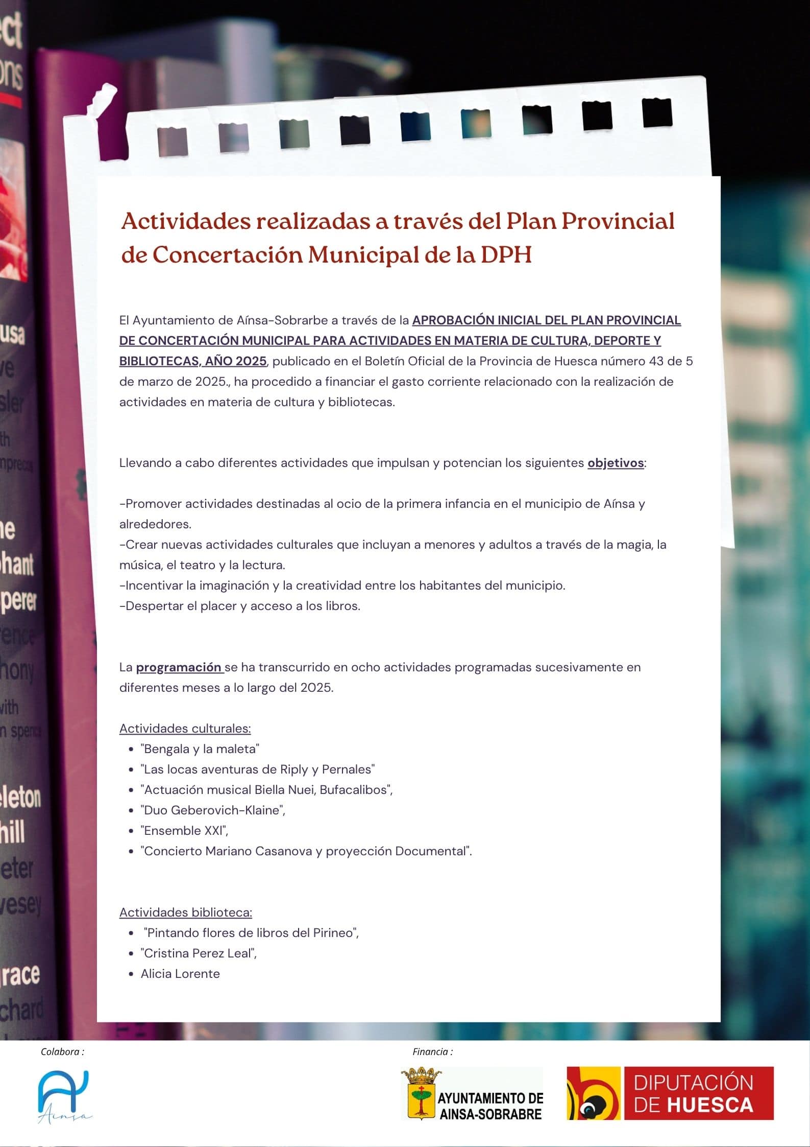 Villa de Ainsa - Sobrarbe Pirineo Actividades realizadas a traves del Plan Provincial de Concertacion Municipal de la DPH 1