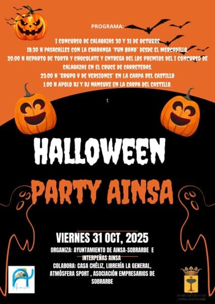 Villa de Ainsa - Sobrarbe Pirineo Orange Black Simple Halloween Party Flyer A4 1