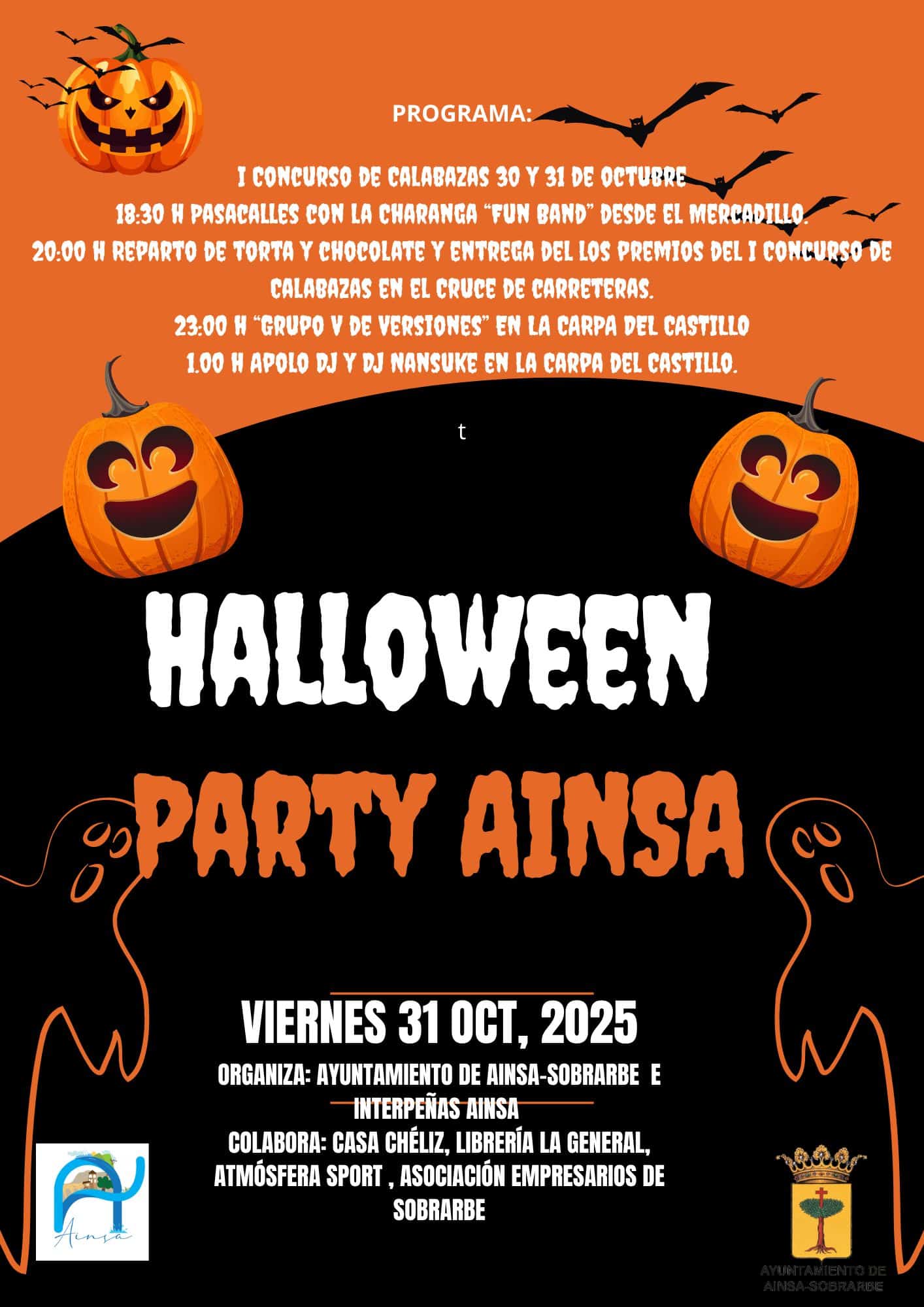 Villa de Ainsa - Sobrarbe Pirineo Orange Black Simple Halloween Party Flyer A4 1