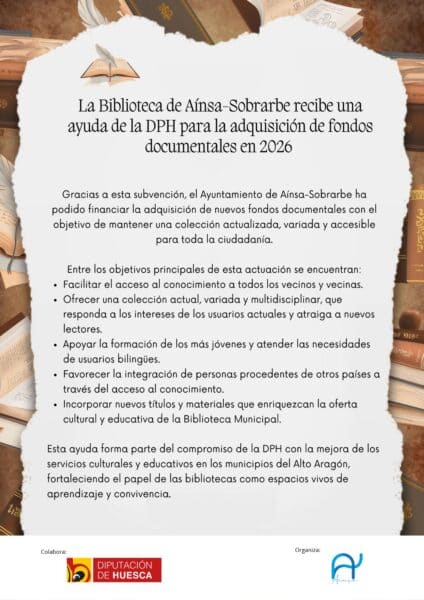 Villa de Ainsa - Sobrarbe Pirineo La Biblioteca de Aínsa renueva y amplia sus fondos gracias a una subvención de la Diputación de Huesca 2 Villa de Ainsa - Sobrarbe Pirineo Compromiso publicitario Dotaciones documentales